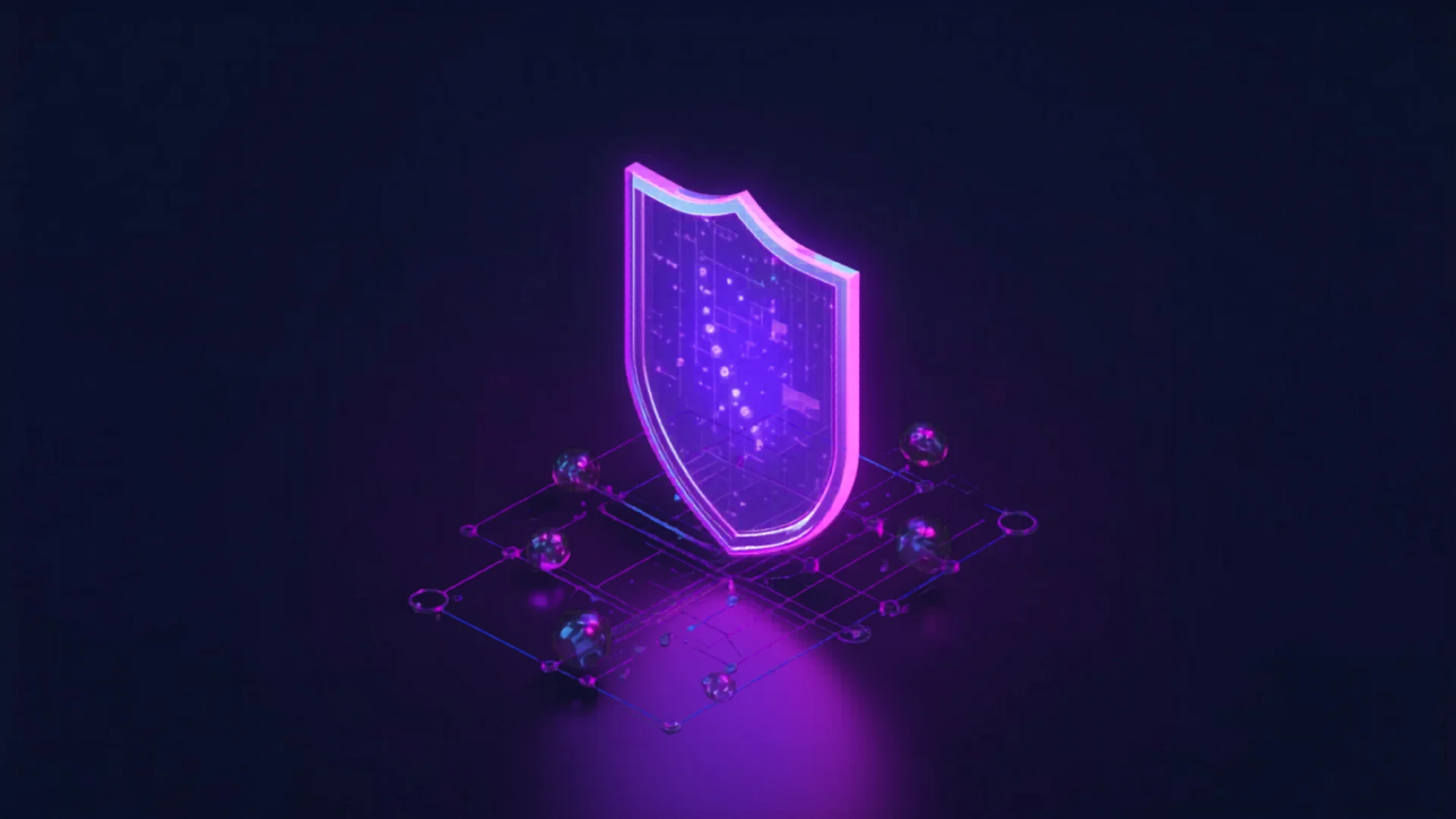 Glowing blue shield protecting a data network — Protego cybersecurity